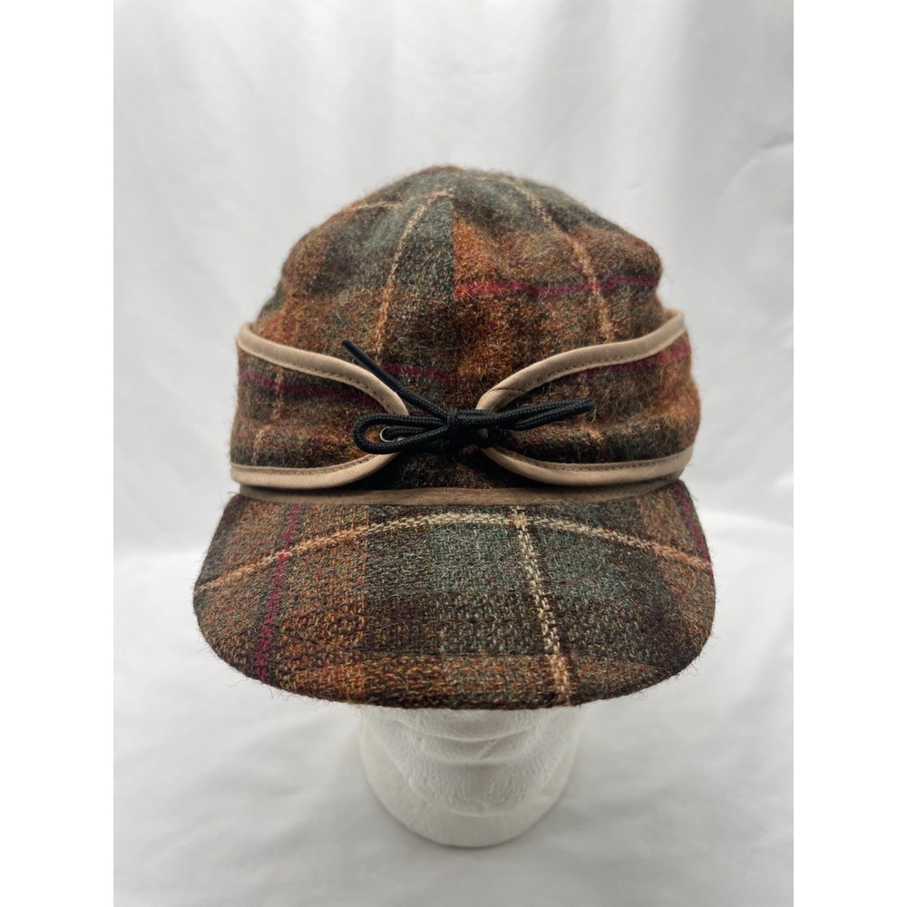 Original Stormy Kromer Wool Cap Hat Red Brown Plaid Made USA 7 3/8